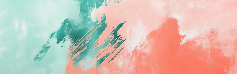 Aufkleber - Elegant coral and mint uneven blotches creating a vibrant and abstract wall art effect in modern interior decor