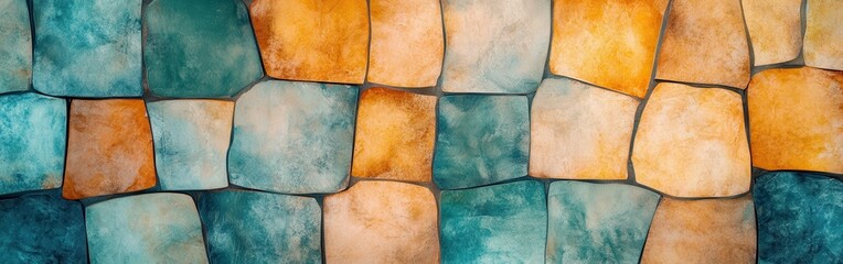 Aufkleber - Elegant pastel amber and teal fragmented grids create a dynamic visual pattern on an interior wall or artwork