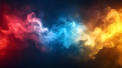 Aufkleber - Abstract background with cinematic smoke and fog swirling in a vibrant palette of red yellow blue and orange shades creating a captivating and atmospheric scene full of energy and drama