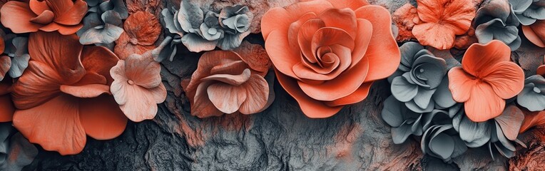 Aufkleber - Elegant coral and gray floral elements create a stunning visual display with beautiful textures and intricate details