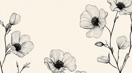 Poster - Black floral outlines gracefully adorn a light background, creating an elegant design perfect for various artistic projects