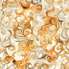 Aufkleber - Intricate doodle cartoon drawings featuring swirling patterns in warm tones of orange and cream