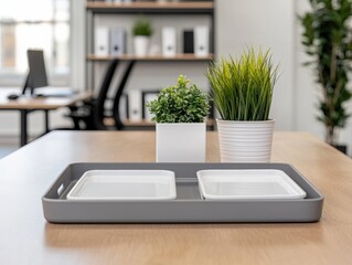Poster - Empty trays waiting in a modern and organized office