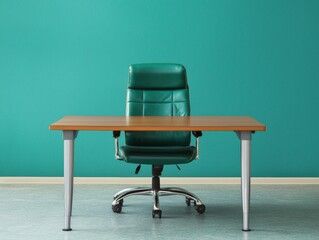 Poster - Empty desk and green chair in modern office promoting workplace organization