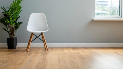 Poster - Modern minimalist office interior with white chair and plant