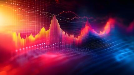 Fototapete - Bright and modern data visualization with dynamic line and bar charts in vivid colors displayed over a soft grid background for clarity and emphasis on financial analytics and business intelligence
