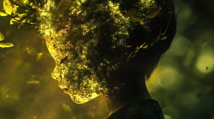 Aufkleber - Child surrounded by glowing nature elements showcasing the beauty of childhood and connection to the natural world