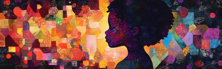 Aufkleber - Vibrant visualization of a glowing child expressing wonder amid colorful shapes in an enchanting environment
