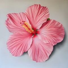 Poster - Vibrant pink hibiscus flower in full bloom showcasing intricate petals and lively colors