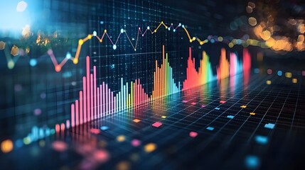 Fototapete - Vibrant Data Visualization with Colorful Graphs and Charts for Modern Financial Analytics  Abstract data representation with a clean fresh layout on a subtle grid backdrop showcasing trends insights