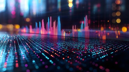 Fototapete - Vibrant data visualization with a dynamic abstract arrangement of colorful geometric shapes lines and grids creating a futuristic digital aesthetic for data analytics technology