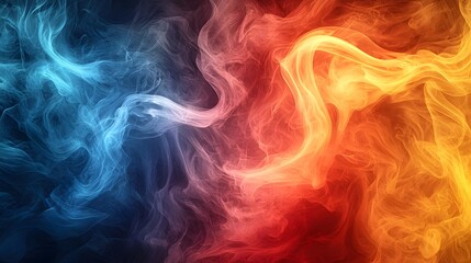 Aufkleber - Dramatic and Captivating Abstract Background Featuring Vivid Swirling Smoke and Fog in a Mesmerizing Blend of Fiery Red Orange Yellow and Blue Hues Evoking a Bold and Cinematic Mood