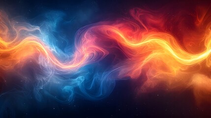 Poster - Vivid swirling fog and smoke in a bold and cinematic abstract background showcasing a mesmerizing blend of red orange yellow and blue hues that create a powerful and dynamic visual experience
