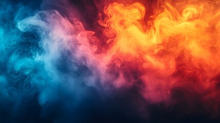 Aufkleber - Vivid swirling fog and smoke in a bold cinematic composition of red orange yellow and blue hues creating a mesmerizing and captivating abstract background