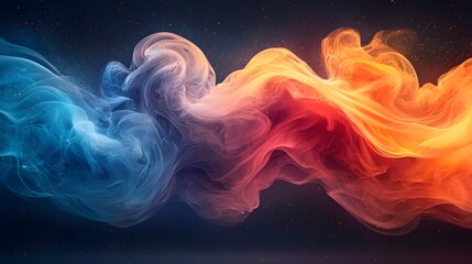Aufkleber - swirling smoke and fog in warm and cool tones of red yellow orange and blue create a dynamic and abstract background with a sense of energy motion and ethereal atmosphere