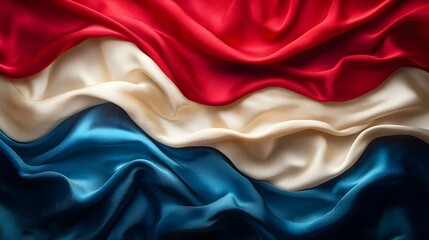 Poster - Elegant flowing silk textured abstract flag in bold red white and blue hues appearing to wave and billow naturally in the wind  This digital image has a dynamic decorative