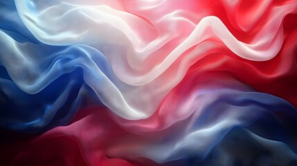 Poster - Elegant and abstract flag inspired background in a beautiful combination of red white and blue tones featuring a soft silk like texture and a gentle flowing wave effect for a visual