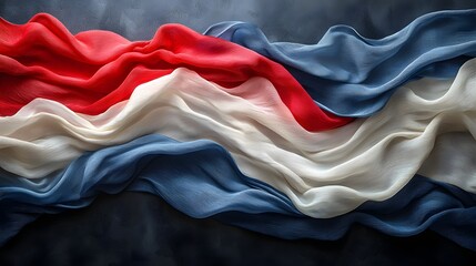 Poster - Captivating abstract image featuring a vibrant flowing silk flag with dynamic red white and blue colors creating a visually striking and conceptual composition