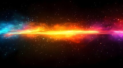 Aufkleber - abstract background with glowing horizontal light stripes in vivid prismatic colors set against a dark fiery gradient evoking the boundless energy and grandeur of the cosmos