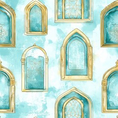 Poster - Radiant watercolor doodles featuring decorative frames against a light aqua background ideal for artistic projects