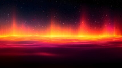 Fototapete - Breathtaking abstract background featuring vibrant horizontal light lines glowing softly against a blurred gradient of dark orange and black colors creating a dynamic ethereal