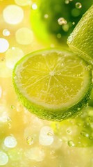 Poster - Slices of lime splash joyfully in vibrant green and sunny yellow hues creating a refreshing atmosphere