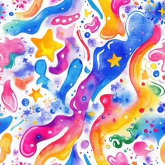 Poster - Colorful playful doodle abstract watercolor design featuring vibrant shapes and whimsical patterns
