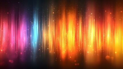 Fototapete - Mesmerizing Glowing Abstract Stripes of Vibrant Colors in a Dynamic Gradient Background  Captivating display of luminous neon like lines and shapes against a dark blurred orange and black backdrop