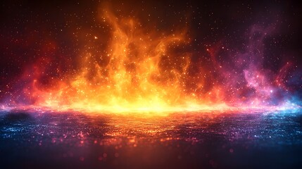 Aufkleber - Glowing vibrant light stripes in a dynamic abstract composition against a blurred fiery gradient background with a cosmic galactic atmosphere  The image evokes a sense of energy intensity