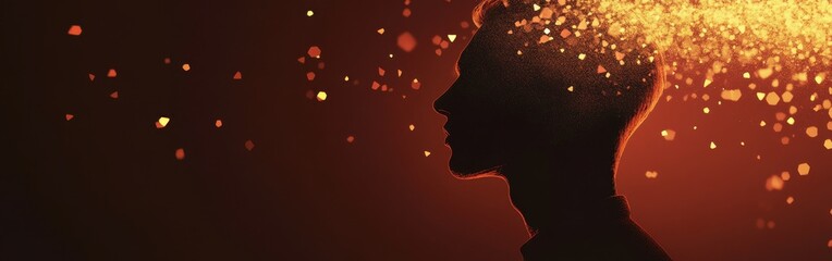 Poster - Mystical profile of a man with a magical explosion of glowing particles in a dark setting