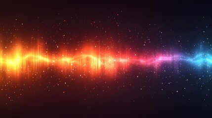 Fototapete - Luminous Abstract Waves of Vibrant Colorful Glow Against Moody Cosmic Gradient   Soft blurred background with horizontal glowing stripes in a dynamic