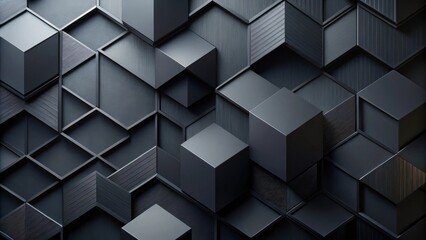 Wall Mural - Abstract Dark Gray Geometric Cube and Hexagon Pattern Design