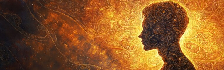 Leinwandbilder - Mystical profile of man filled with intricate patterns and radiant colors in a dreamlike setting
