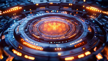 Poster - Futuristic circular interface with glowing elements, representing high-tech AI and digital innovation