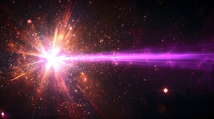 Poster - A captivating image showcasing a vivid purple laser beam cutting through a dark background with dynamic light rays and radiant flare effects creating a mesmerizing galactic inspired visual