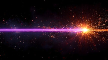 Fototapete - Powerful purple laser beam cutting through a dark black backdrop enhanced by intense flare effects bright light rays and a dynamic cosmic energy  This futuristic