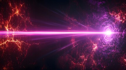 Fototapete - Mesmerizing purple laser beam with glowing light rays and a striking flare effect set against a deep black background  The image creates a captivating futuristic and otherworldly atmosphere