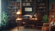 © vadosloginov - Home office inspired by classic writers with vintage decor and warm lighting for a cozy atmosphere