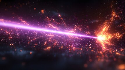 Poster - Radiant cosmic laser beam with glowing flare and sharp light rays slicing through a dramatic dark black background creating a futuristic digital energy explosion in the universe