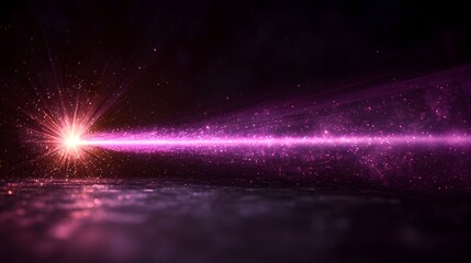 Fototapete - Radiant purple laser beam shooting through a deep black backdrop with glowing flares and detailed rays of light bursting forth in a stunning cosmic visual spectacle