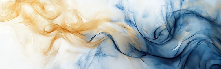 Poster - Swirls of muted gold and indigo create a tranquil abstract design in fluid motion
