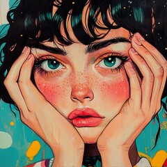 Wall Mural - Dreamy Portrait of a Young Woman with Freckles