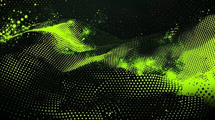 Leinwandbilder - A vibrant black and green halftone background featuring edgy grungy dots and cyberpunk style digital elements creating a futuristic minimalist and contemporary aesthetic