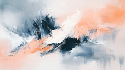 Aufkleber - Soft pastel peach and gray abstract art with chaotic brush strokes and a calming aesthetic