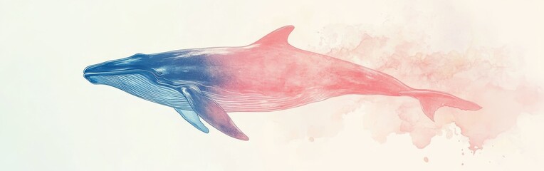 Poster - Elegant silhouette of a whale diving gracefully in a serene ocean setting at dusk