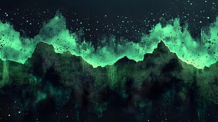 Leinwandbilder - Futuristic black and green halftone background with distressed grunge dots and glowing cyberpunk style elements  Digital high tech sci fi neon energy and experimental visual aesthetic