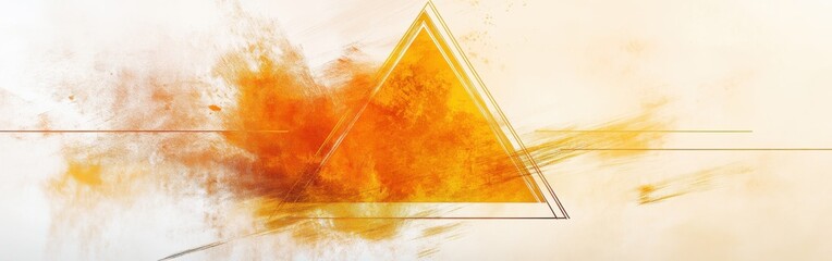 Fototapete - Elegant negative space design with an orange triangle and abstract flourishes on a light background