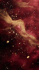 Aufkleber - Deep crimson and gold sparkles create a mesmerizing cosmic backdrop