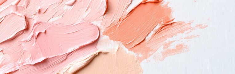 Poster - Subtle pink and orange paint strokes create a serene atmosphere on a white canvas for artistic expression
