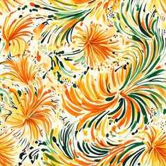 Poster - Intricate doodle cartoon drawings featuring vibrant swirls of orange and green hues on a light background